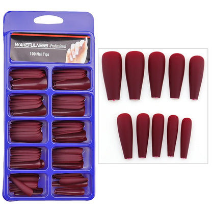 WAKEFULNESS 100Pcs/Set Matte Fake Nail Art Tips Long Ballerina Coffin Nails ABS Full Cover Fasle Nails Tools Manicure 523