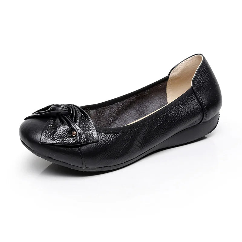 EOFK Women Ballet Flats Genuine Leather Shoes Spring Soft Casual Comfy Ballerina Flat Ladies Shallow Slip On Female Loafers black