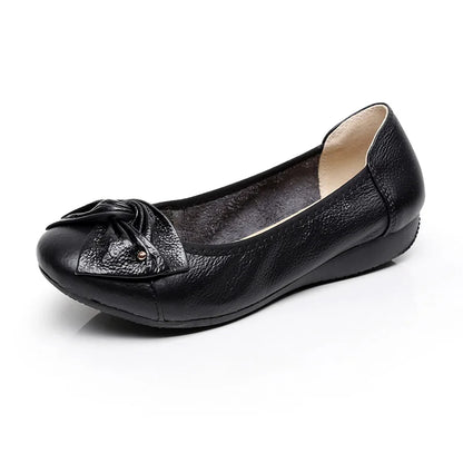 EOFK Women Ballet Flats Genuine Leather Shoes Spring Soft Casual Comfy Ballerina Flat Ladies Shallow Slip On Female Loafers black
