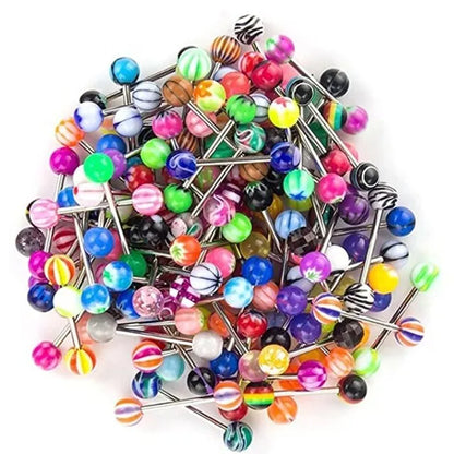 6PCS Stainless Steel Glorious Tongue Ring Bulk 14G Nipple Piercing Bar Lot Glitter Tongue Piercing Set Barbell Piercing Jewelry STA 6PCS