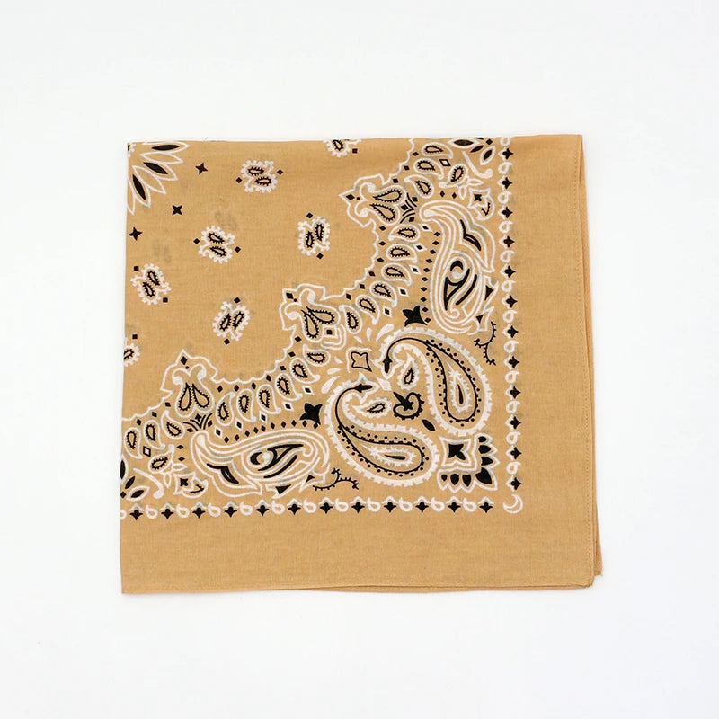 55CM Square Scarf Women Spring Soft Color White Blue Purpel Khaki Paisley Cotton Headband Hip-hop Men Bandana Khaki