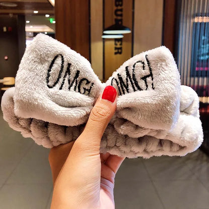 Wash Face Hair Holder Hairbands Soft Warm Coral Fleece Bow Animal Ears Headband For Women Girls Turban Fashion Hair Accessories gray OMG