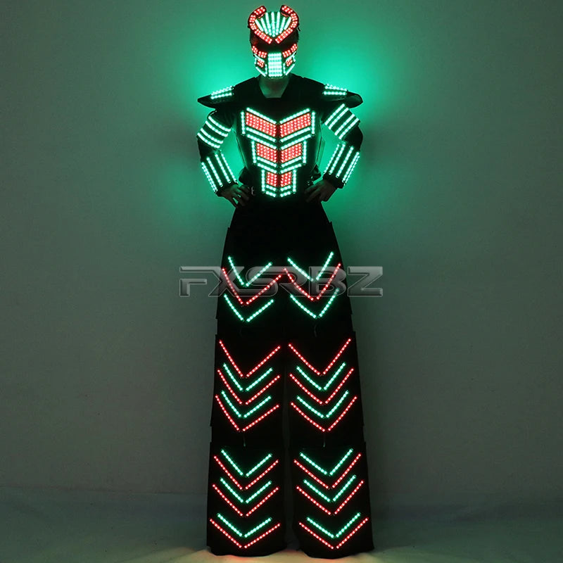 LED Robot Suit Clothes Kryoman Stilts Walker Luminous Costume High Heel Predator LED Robot Costume Laser Helmet Badiee Stylez