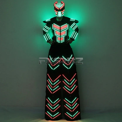 LED Robot Suit Clothes Kryoman Stilts Walker Luminous Costume High Heel Predator LED Robot Costume Laser Helmet Badiee Stylez