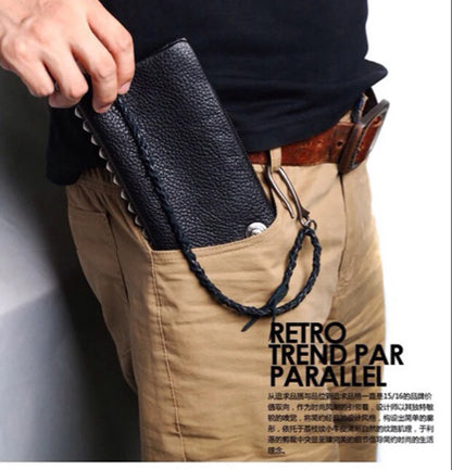 Vintage Genuine leather wallet Men leather long wallet men purse clutch bag male money clips zip around money bag card holder
