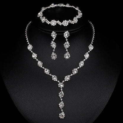 TREAZY Silver Color Rhinestone Crystal Bridal Jewelry Sets for Women Necklace Earrings Bracelet Set Wedding Jewelry Accessories style 16 Clear