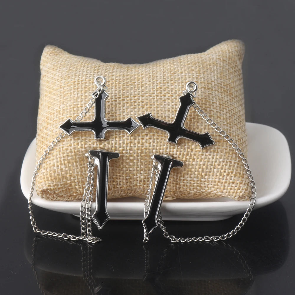 2Pcs Vintage Black Cross Earrings Punk Goth Long Chain Harajuku Streetwear Unisex Stud Earrings For Women Men Korean Jewelry Badiee Stylez