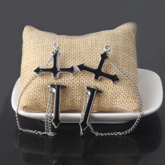 2Pcs Vintage Black Cross Earrings Punk Goth Long Chain Harajuku Streetwear Unisex Stud Earrings For Women Men Korean Jewelry Badiee Stylez