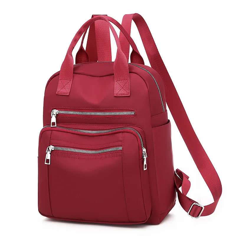 Women Backpack Travel Casual Waterproof Oxford Shoulder Bags Female Large Capacity Handbag Rucksack Black Purse School Pack red 27x14x30cm