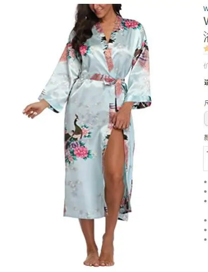 Sexy Women Long Robe With Pocket Wedding Bride Bridesmaid Dressing Gown Rayon Kimono Bathrobe Large Size S-XXXL Night Dress