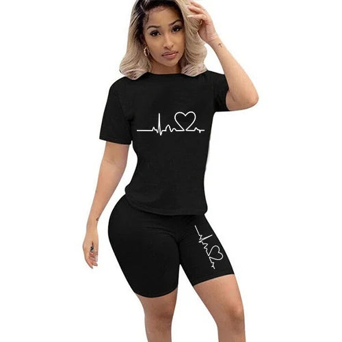 Summer Women Two Piece Set Sportswear T-Shirts and Shorts Ladies Casual O-Neck Pullover Short Sleeve T-Shirt Casual Tracksuit