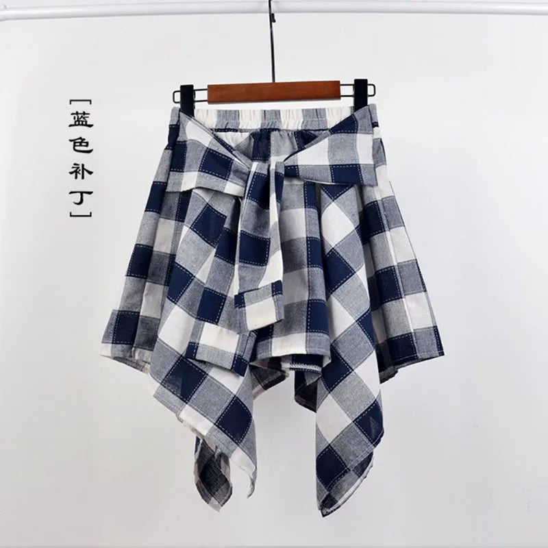 TOTRUST Fashion College Asymmetrical Skirt Women Summer Plaid Skirt Women Casual Students Fake Shirt Mini Skirt Female Saia 7 One Size