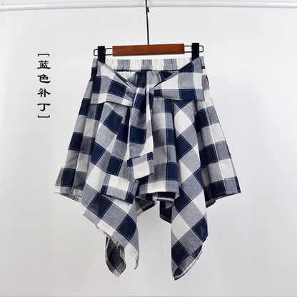 TOTRUST Fashion College Asymmetrical Skirt Women Summer Plaid Skirt Women Casual Students Fake Shirt Mini Skirt Female Saia 7 One Size