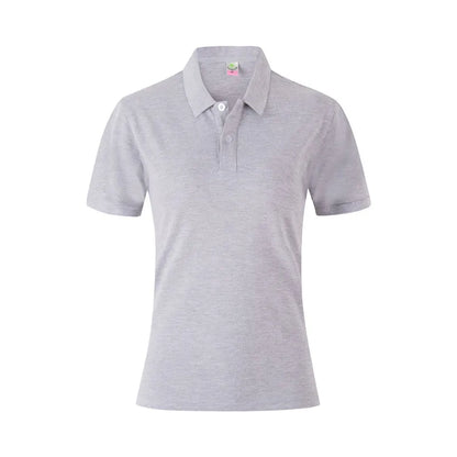 Women's 100% Combed Cotton Pure Cotton Short-sleeved Polo Shirt Custom Printed Embroidery Lgoo Solid Color Breathable Polo Shirt Gray