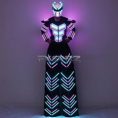 LED Robot Suit Clothes Kryoman Stilts Walker Luminous Costume High Heel Predator LED Robot Costume Laser Helmet Badiee Stylez
