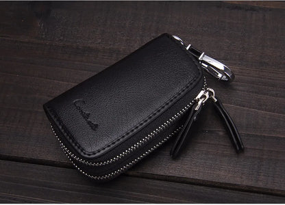 CONTACT'S Classic New Double Zip Men's Genuine Cow Leather Car Key Holder Multifunction Housekeeper High Class Motor Key Case
