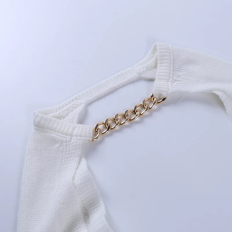 Tossy White Women Sweater Shrugs Cropped Top Full Lantern Sleeve Knitwear Pullover Sexy Summer High Street Outwear 2023 Spring