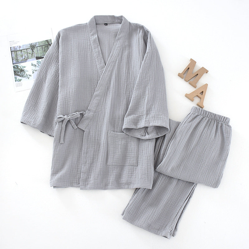 2025 Japanese Kimono Set 100%Cotton Pajamas Two-piece Couple Yukata Loose Men's And Women's Sweat Steaming Suit Home Service Set