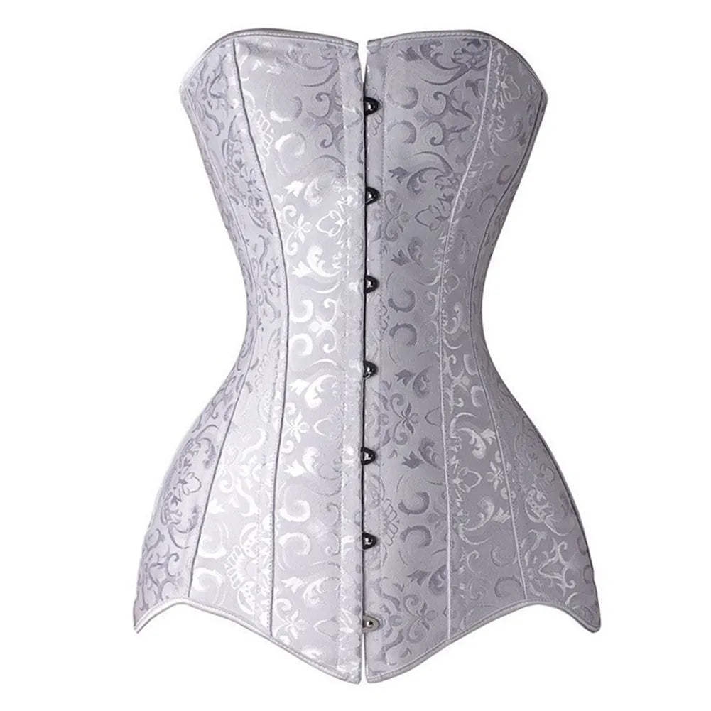 White Long Corset Women Steampunk Corset Waist Trainer Punk Goth Korsett Bodice Lingerie Modeling Strap Steel Boned Belt Corsets