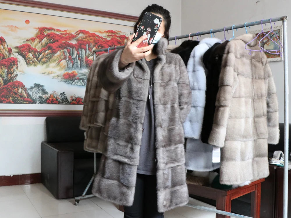 Fancy Rani Real Mink Fur Coat Natural Women Winter Long Leather Jacket Luxury Female Clothes  2023 Mink Fur Coat Women Promotion Badiee Stylez