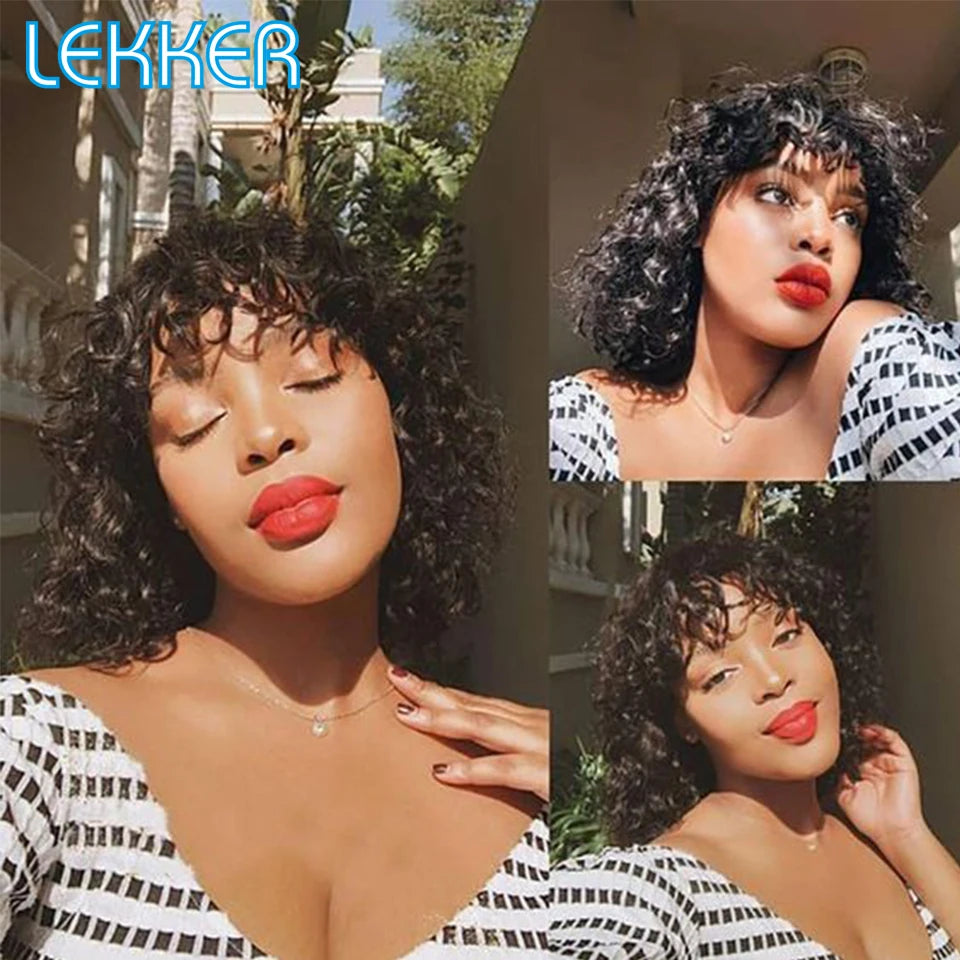 Lekker Colored Short Pixie Afro Kinky Curly Bob 100% Human Hair Wigs For Women Brazilian Remy Hair Ombre Brown Clearance Ginger Badiee Stylez