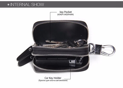 CONTACT'S Classic New Double Zip Men's Genuine Cow Leather Car Key Holder Multifunction Housekeeper High Class Motor Key Case