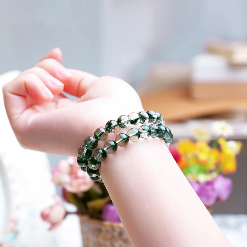 Fashion Green Ghost Stone Mental Healing Yoga Meditation Buddha Bead Charm Bracelet Natural Crystal Women Jewelry Accessories
