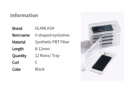 GLAMLASH V-Shape Ellipse Flat Split Tips YY Eyelash Extension Premade Volume Double Tips Easy-fans 2D Eyelash Super Soft Natural