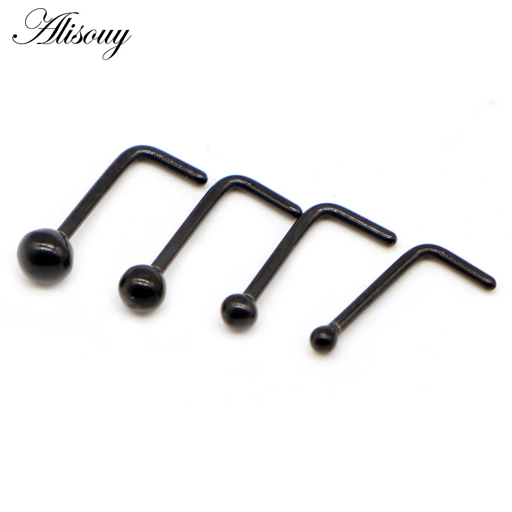 Alisouy 1PC Nose Studs Ball Round Nose Rings L-Shape Gold Color Nostril Stainless Steel Nose Piercing Body Jewelry For Women Badiee Stylez