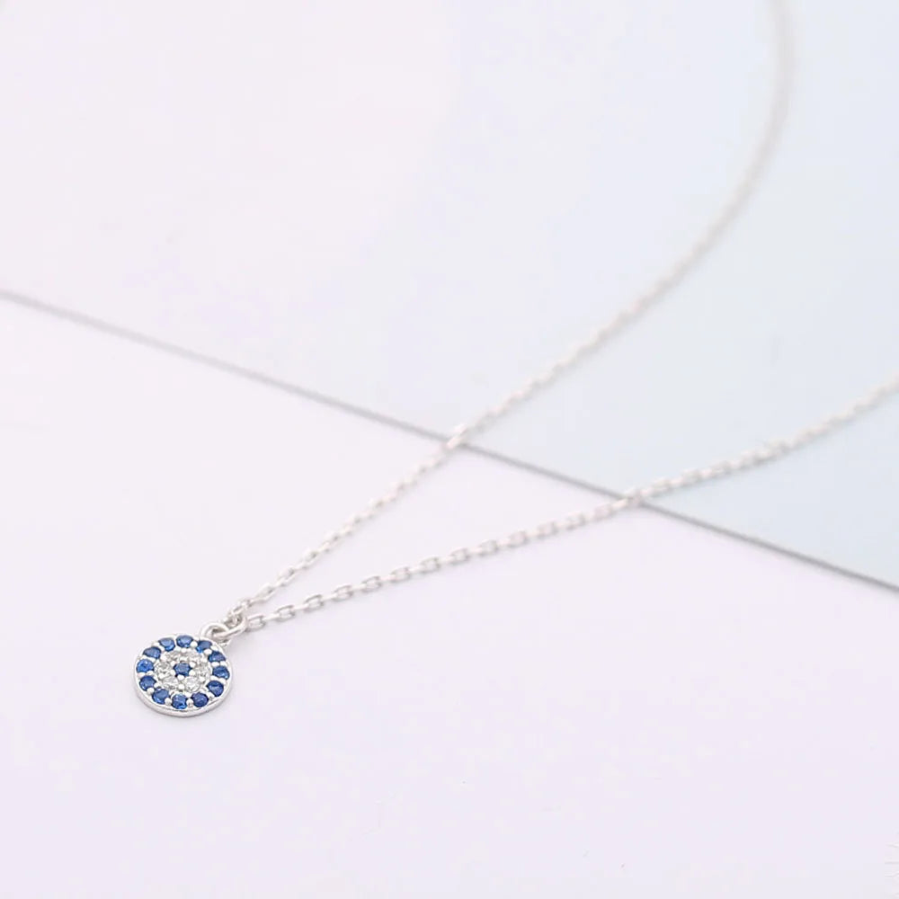 Evil Turkish Eye Lucky Necklace For Women Blue Crystal Silver Color Necklace Rose Gold Thin Chain Dainty Necklace Choker