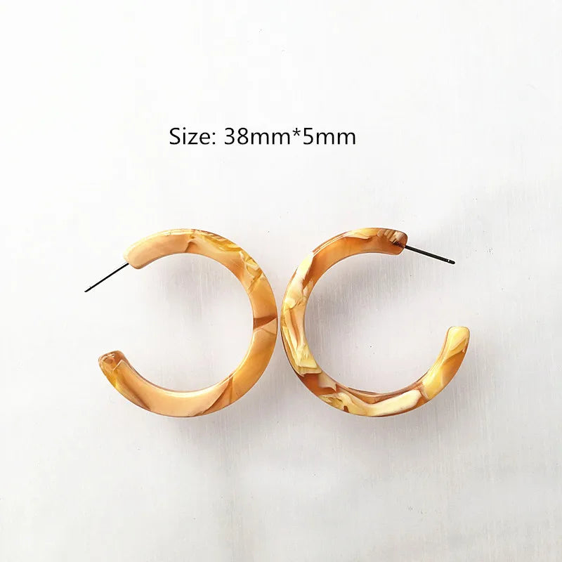UJBOX 32 Styles Top Quality Acetate Hoop Earrings For Women Leopard Colored Pink Green Yellow Red Blue Acetic Acid Earrings Small size 19