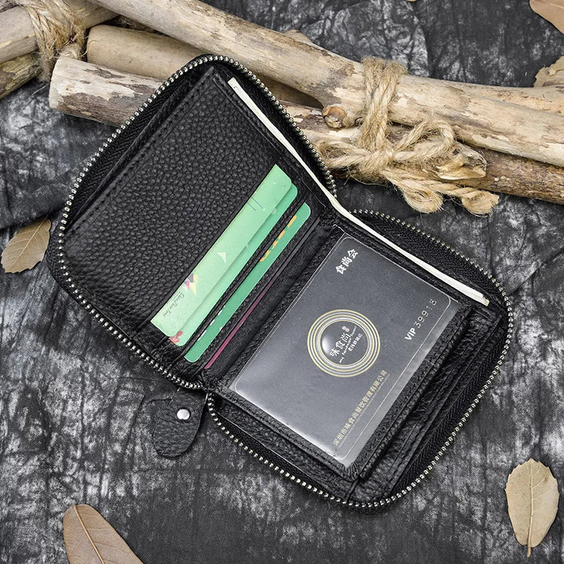 2023 New Short Wallet Men Women Vintage Fashion Card Holder Zipper Coin Purse Crazy Horse Leather Mens Slim Zipper Purse Wallet