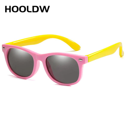 HOOLDW New Kids Sunglasses Children Polarized Sun Glasses Boys Girls Glasses Silicone Flexible Safety Baby Shades UV400 Eyewear pink yellow
