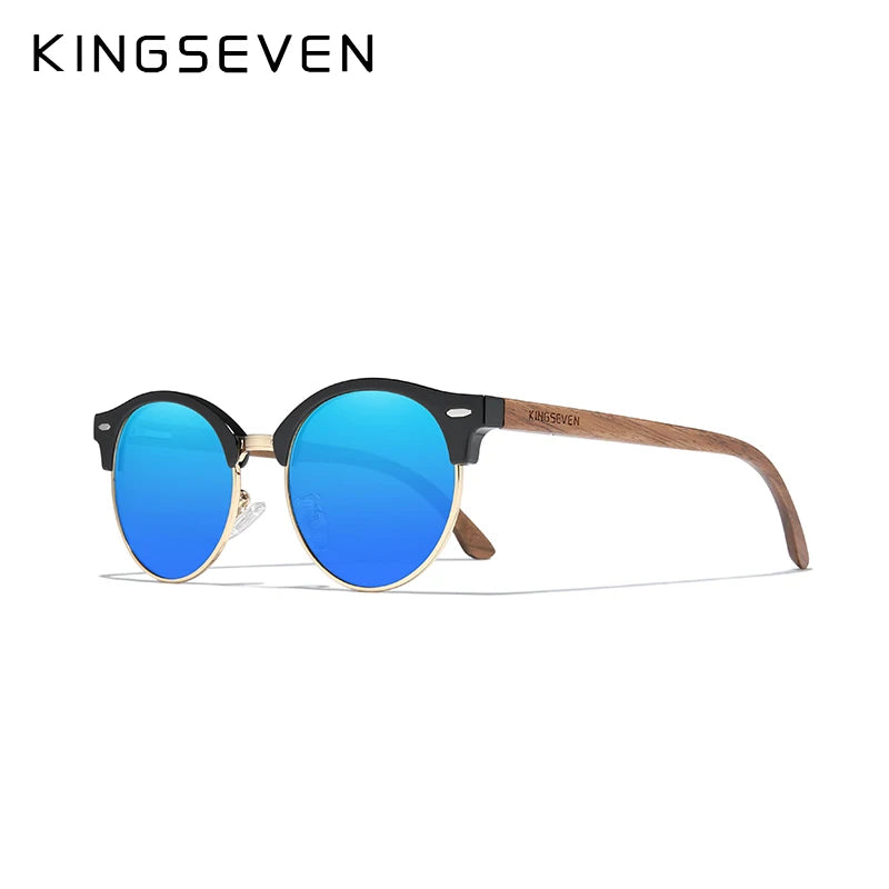 KINGSEVEN Handmade High Quality Black Walnut Wood Sunglasses Men Women Polarized Mirror Sun Glasses Male UV400 Shades Oculos Blue Origina