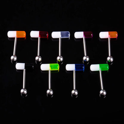 6PCS Stainless Steel Glorious Tongue Ring Bulk 14G Nipple Piercing Bar Lot Glitter Tongue Piercing Set Barbell Piercing Jewelry Capsule 6PCS