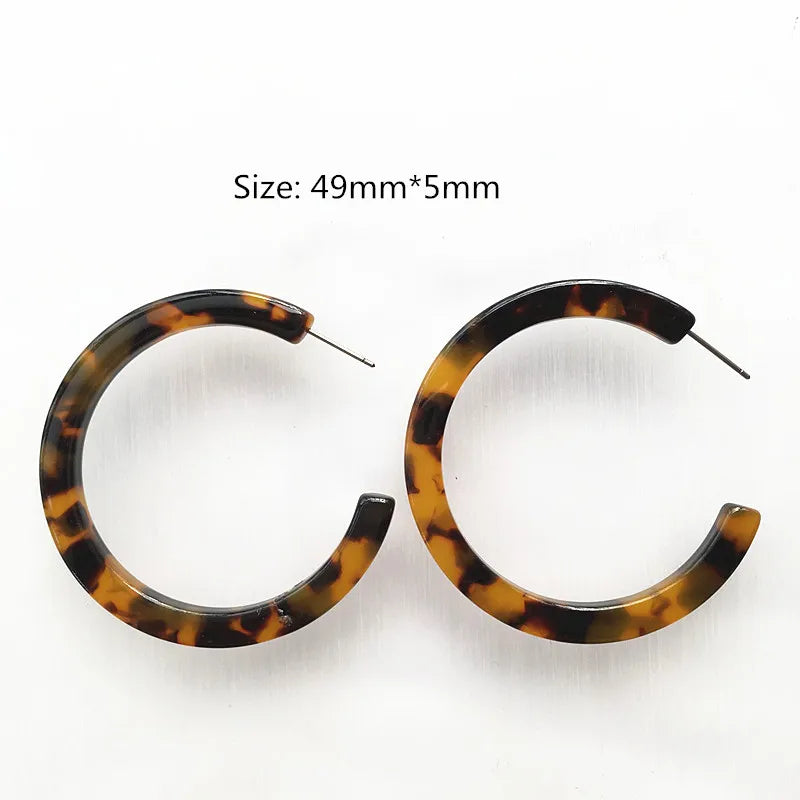 UJBOX 32 Styles Top Quality Acetate Hoop Earrings For Women Leopard Colored Pink Green Yellow Red Blue Acetic Acid Earrings Big size 4