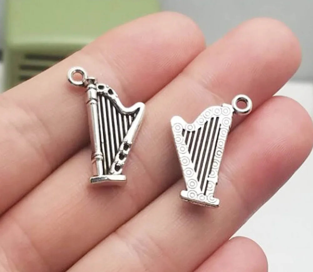 20pcs/lot--24x15mm Antique Silver Plated The Harp Charms Musical Pendants DIY Supplies Jewelry Making Findings Accessories