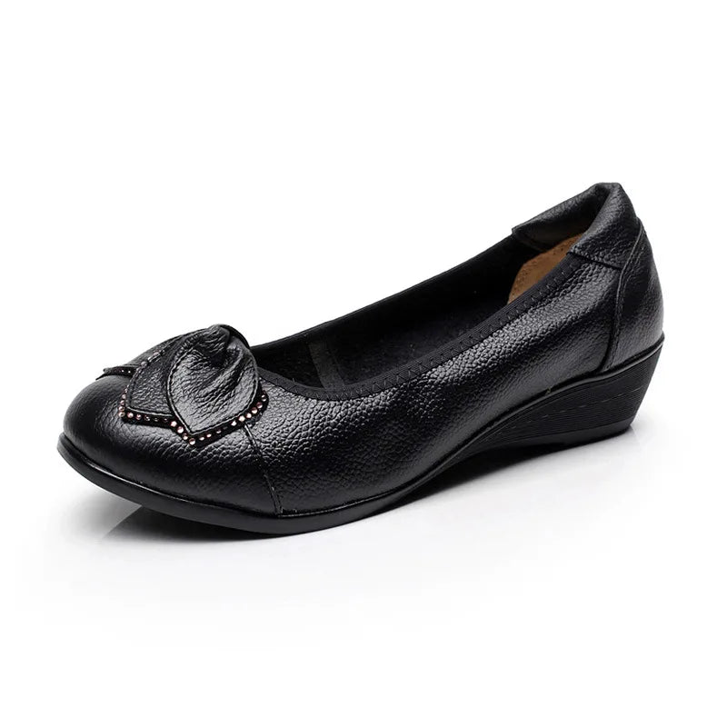 EOFK Women Ballet Flats Genuine Leather Shoes Spring Soft Casual Comfy Ballerina Flat Ladies Shallow Slip On Female Loafers black 1