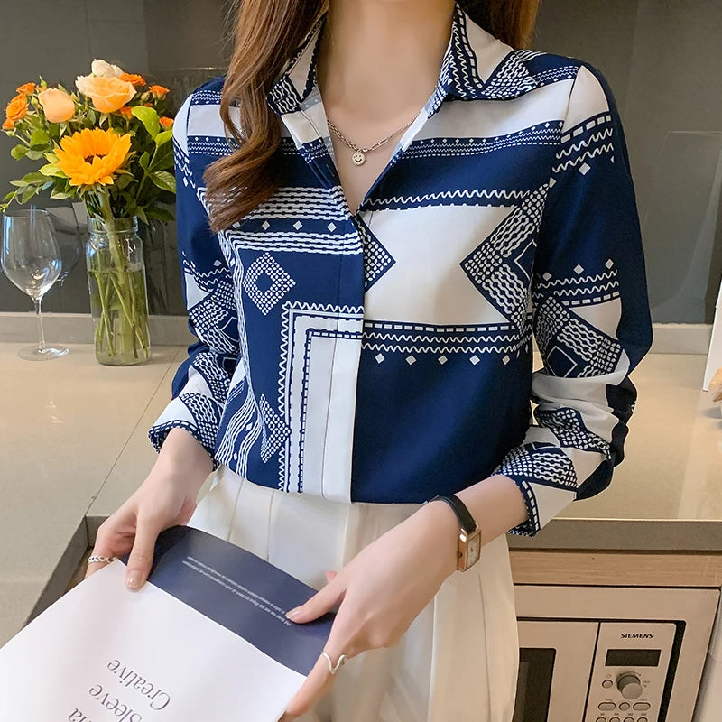 Fashion ladies shirts New elegant Women Blouses Long Sleeve Button-Down Tops blusa mujer MULTI