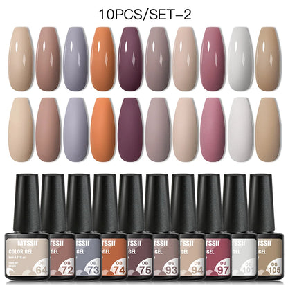 10PCS/Set Gel Nail Polish Set 125 Colors Glitter Semi Permanent Hybrid Gel Varnishes Base Top Coat Soak Off UV LED Nail Art Gel