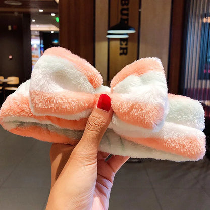 Wash Face Hair Holder Hairbands Soft Warm Coral Fleece Bow Animal Ears Headband For Women Girls Turban Fashion Hair Accessories colors stripe 1