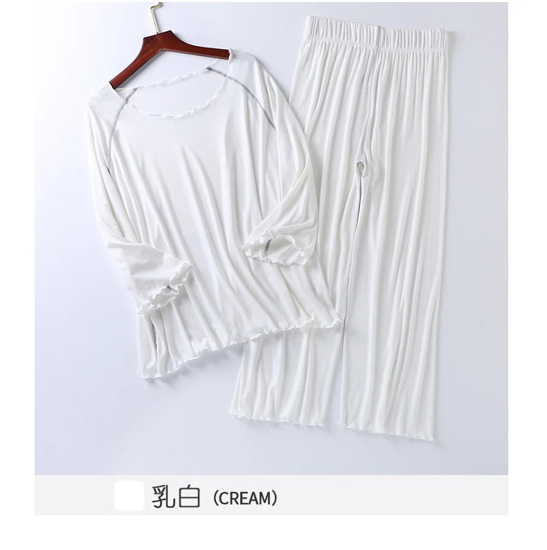 Factory wholesale summer 2025 new silk light Modale pajamas women seven sleeves nine wide-legged pants home clothing set