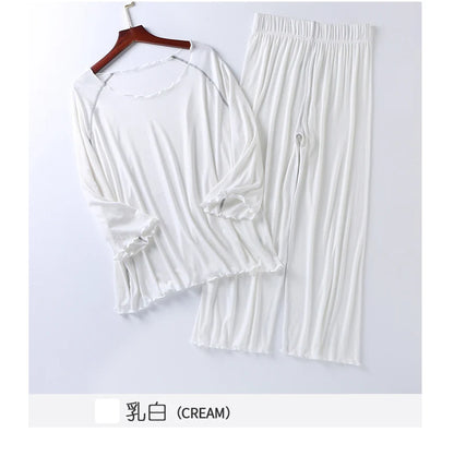 Factory wholesale summer 2025 new silk light Modale pajamas women seven sleeves nine wide-legged pants home clothing set