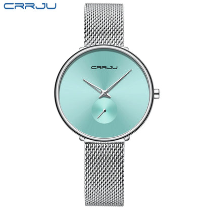 CRRJU 2165 Beautiful Design Watches Women Fashion Casual Steel Mesh Wristwatch Ladies Watch Female Clock Women's Quartz Watch silver green