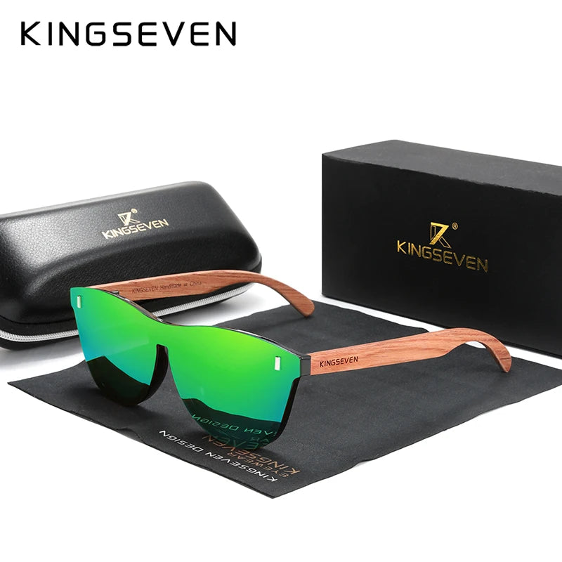 KINGSEVEN Women's Glasses Natural Bubinga Wooden Sunglasses Men Polarized Fashion Sun Glasses Original Wood Oculos de sol Green bubinga wood Kingseven Original