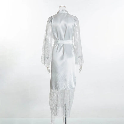 HNMCHIEF Women Pajamas Coat Robe Silky Women Floral Bathrobe Kimono Lace Sleep Robe Long Wedding Bridesmaid Silk Bride Summer