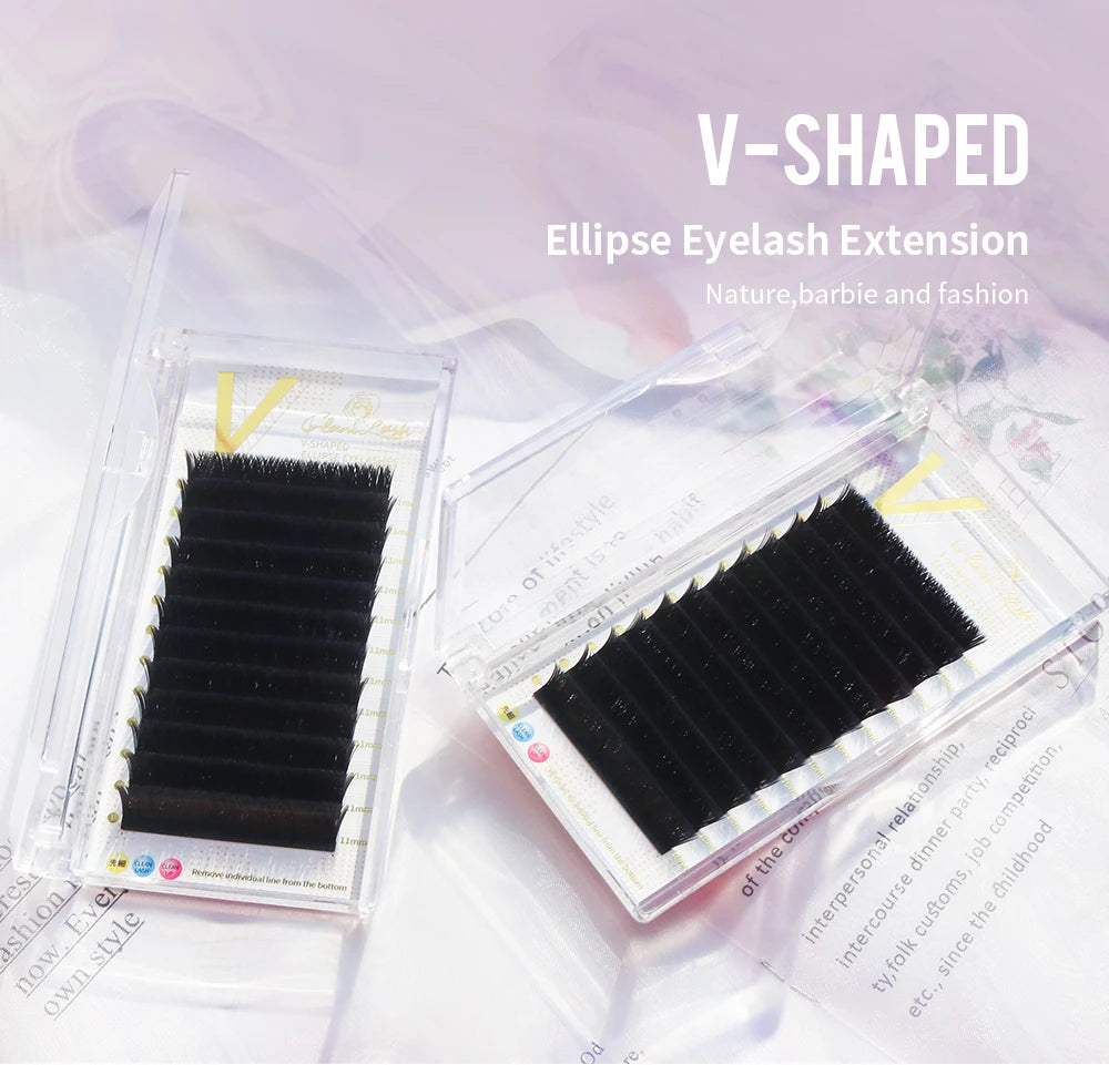 GLAMLASH V-Shape Ellipse Flat Split Tips YY Eyelash Extension Premade Volume Double Tips Easy-fans 2D Eyelash Super Soft Natural
