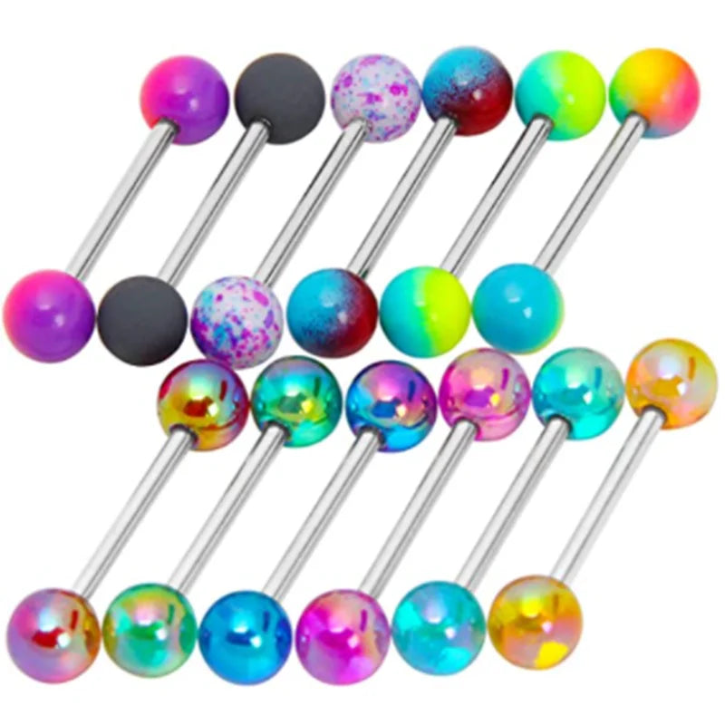 6PCS Stainless Steel Glorious Tongue Ring Bulk 14G Nipple Piercing Bar Lot Glitter Tongue Piercing Set Barbell Piercing Jewelry