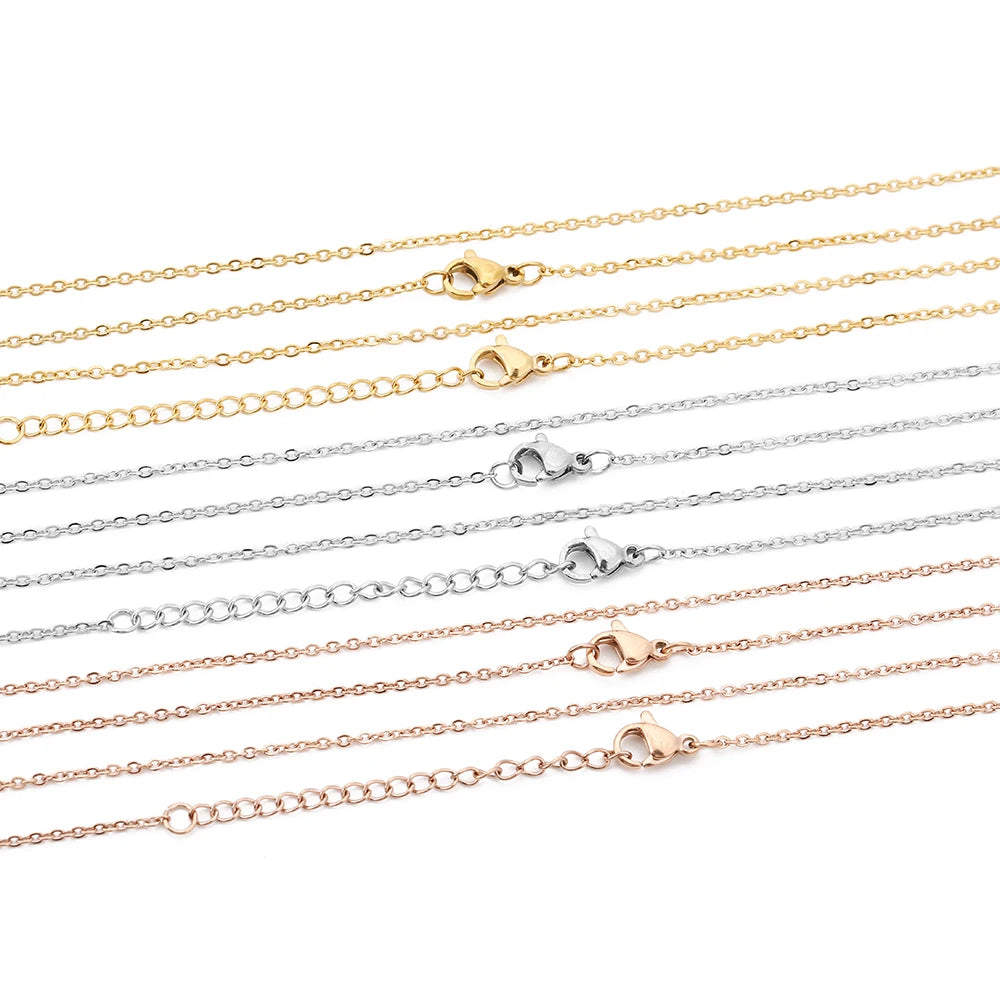 AHKNORMAILCUI 5pcs/Lot Stainless Steel 1 1.5 2mm Rolo Link Chain Necklace Gold 40 45 50 60CM Long Chain Lobster Clasp Necklace Badiee Stylez