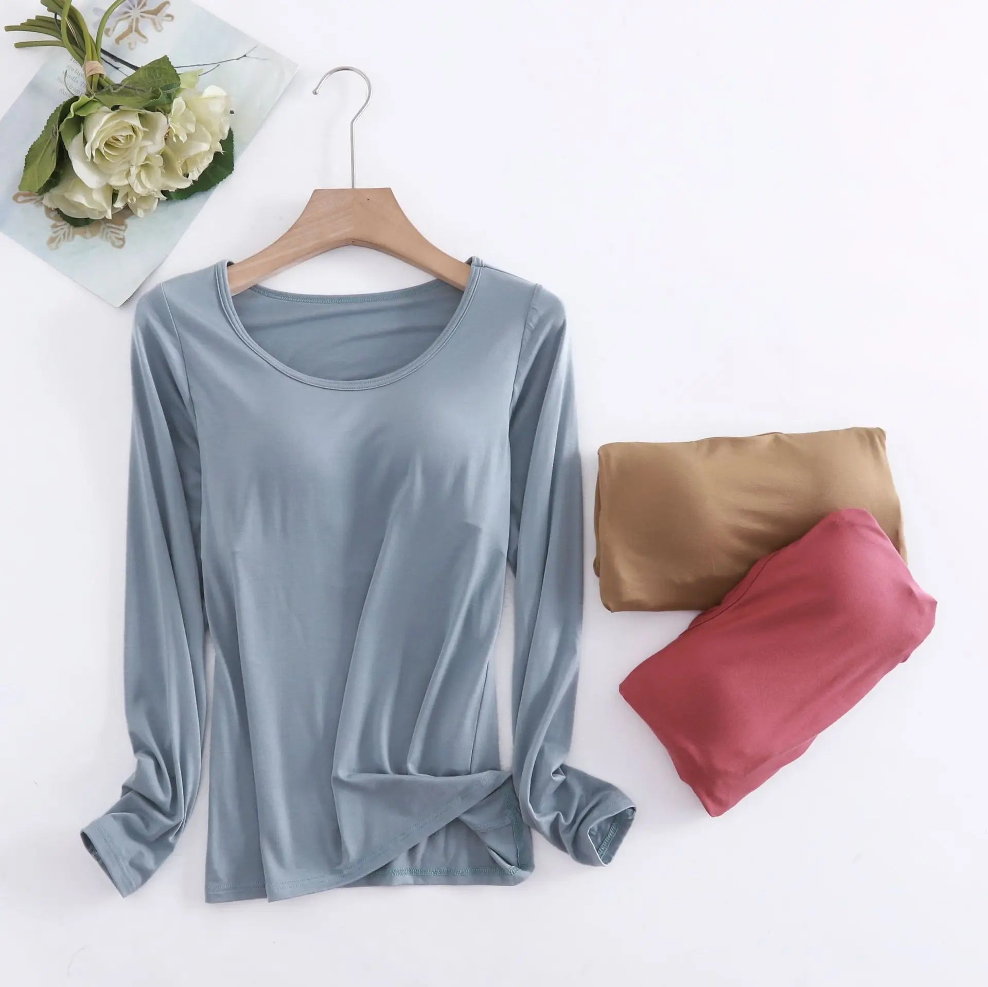 Pijama Feminino New Long Sleeve Trousers Set Modal Cotton Sleepwear Women Casual Bra Padded Winter Underwear Suit Female